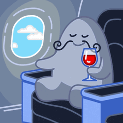Funny Creature With Mustache Drinking Wine In Plane GIF