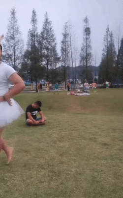 Funny Dancing Bloated Belly Girl Tulle Skirt  GIF