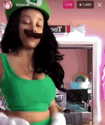 Funny Doja Cat Fake Mustache Dancing GIF