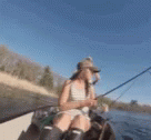 Funny Fishing Girl Hit In The Head GIF