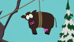 Funny Googly Eyed Cow Hanging GIF
