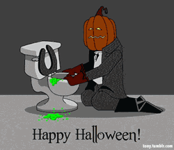 Funny Halloween Pumpkin Head Vomit GIF
