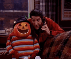 Funny Halloween Ross Geller Calling Pumpkin GIF