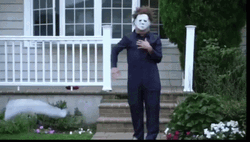 Funny Halloween Sassy Walk Grabs Knife GIF