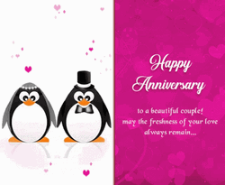 Funny Happy Anniversary Card With Penguin Couple GIF