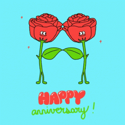 Funny Happy Anniversary Cartoon Roses GIF