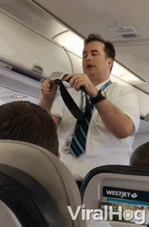 Funny Male Flight Attendant In Plane GIF