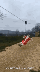 Funny Man In Santa Suit Cable Ride GIF