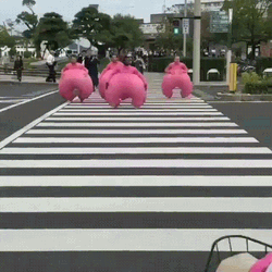 Funny Pink Inflatable Pants Jumping On Streets