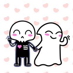 Funny Valentines Day Ghosts Waving And Holding Hands GIF
