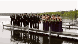 Funny Wedding Entourage Falling In Water  GIF