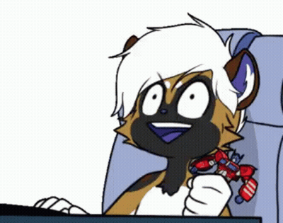 Furry Cartoon Character Holding Toy Plane GIF