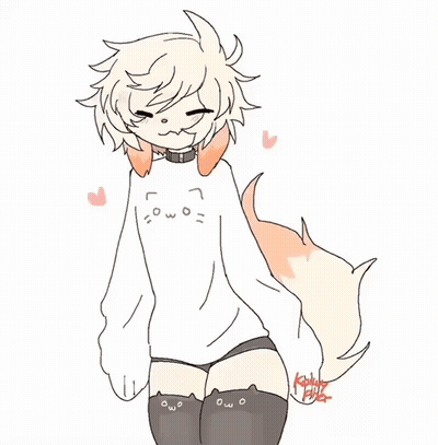 Furry Girl In White Sweater With Cat Face GIF