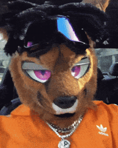 Furry Mascot In Sunglasses And Orange Adidas Shirt GIF