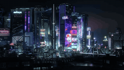 Futuristic City At Night With Softrays Sign GIF