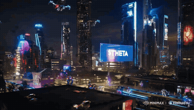 Futuristic City At Night With Theta Sign GIF