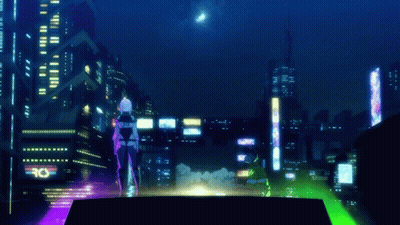 Futuristic City At Night With Tokyo Neon Sign GIF