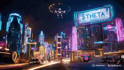 Futuristic City With Billboard Saying Theta GIF
