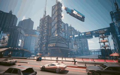 Futuristic City With Building Saying Ro-1 GIF