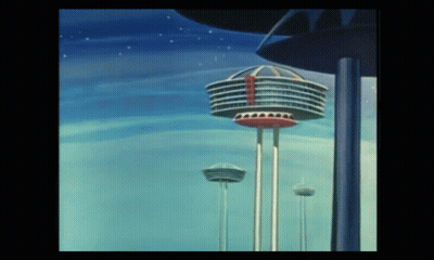 Futuristic City With Large Building In Sky GIF