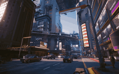 Futuristic City With Purple Sign Saying A GIF