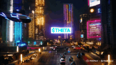 Futuristic City With Theta Sign GIF
