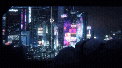 Futuristic Cityscape With Terra Inc. Sign GIF