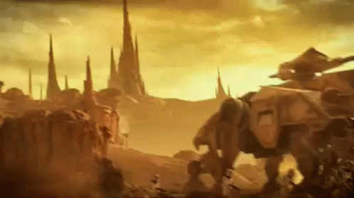 Futuristic Landscape With Giant Elephant And Castle GIF