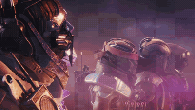 Futuristic Soldiers With Helmet Saying To GIF
