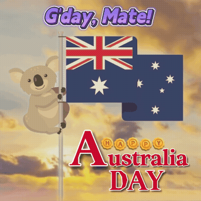 G Day Mate Australia Day Greeting With A Koala On A Flag GIF