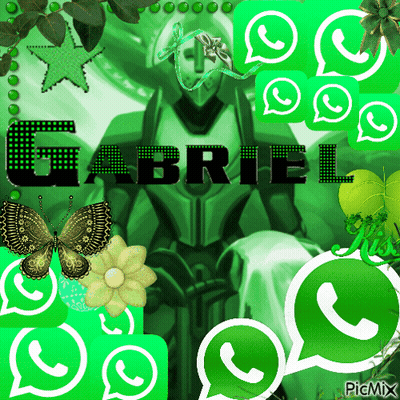 Gabriel Is Written On A Green Background With A Butterfly GIF