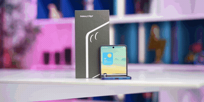 Galaxy Flip Phone Next To Its Box GIF