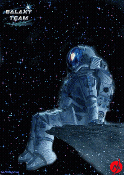 Galaxy Team Poster Astronaut Sitting On Planet GIF