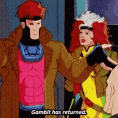 Gambit And Rogue From The X-Men Are Standing Next To Each Other . GIF