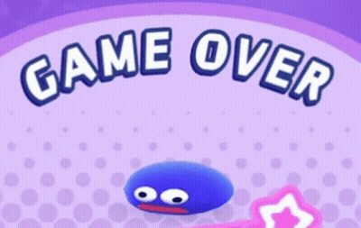 Game Over Sign With Blue Cartoon Character GIF