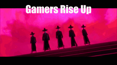 Gamers Rise Up Poster With Group On Hill GIF