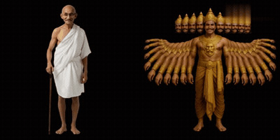 Gandhi Statue Beside Many-Armed Man GIF