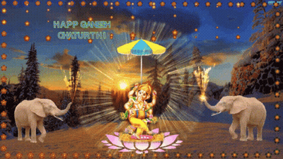 Ganesh Chaturthi Greeting Card With Elephants GIF