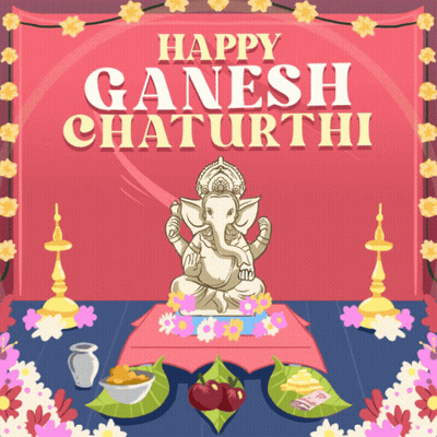 Ganesh Chaturthi Greeting Card With Ganesha Statue GIF