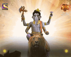 Ganesh Riding Lion In 3D GIF