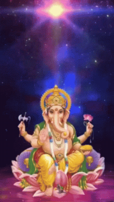 Ganesha Sitting On Lotus Flower GIF