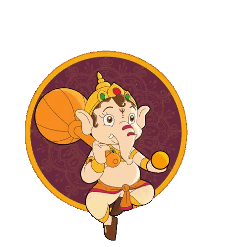 Ganpati Bappa Morya Logo With Cartoon Elephant Sticker