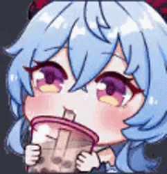 Ganyu Drinking Milktea GIF