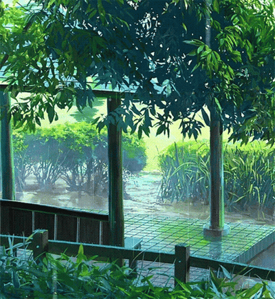 Garden With Fence And Trees GIF