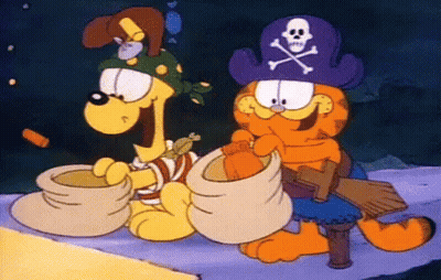 Garfield And Slinky Dressed As Pirates Eating Carrots GIF