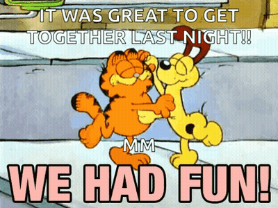 Garfield And Snoopy Hugging It Was Great To Get Together Last Night GIF