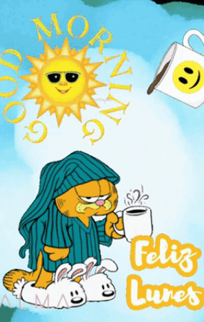 Garfield Holding Coffee Feliz Lunes GIF