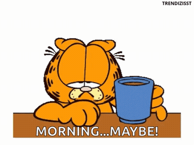 Garfield Holding Coffee Saying Morning Maybe GIF