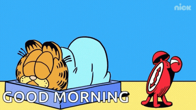 Garfield In Box With Red Alarm Clock Saying Good Morning GIF