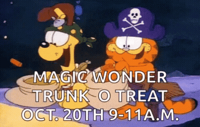 Garfield In Pirate Hat Advertising Magic Wonder Trunk O Treat October 20Th GIF
